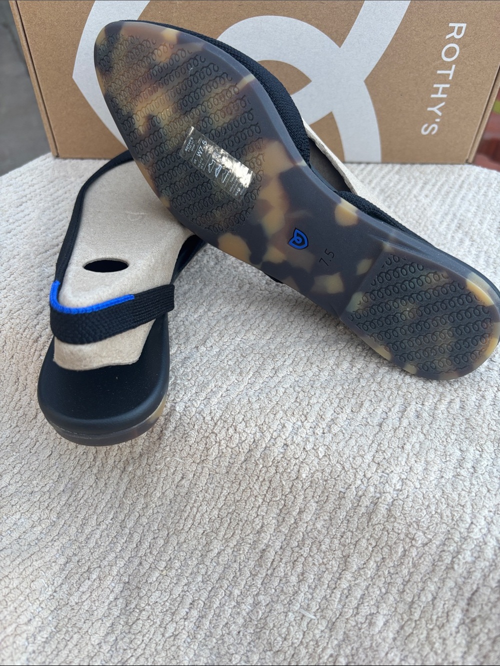 Rothy's Black Knit Pointed Slingback Flats with Blue Trim - Picture 3 of 5
